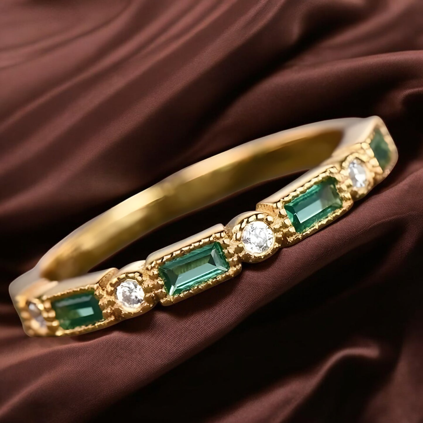 Livia | Vintage Grön Inlagd Zirkonia Guld Ring